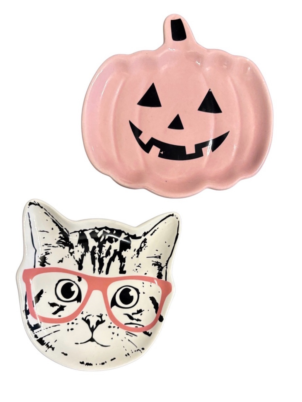 TRINKET TRAPink Pumpkin & Cat Glass Trinket Dishes